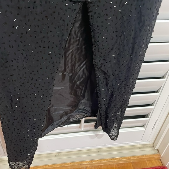 Landa size 10 100% Silk Black Gown accented with black and gold sequins. - Picture 7 of 8